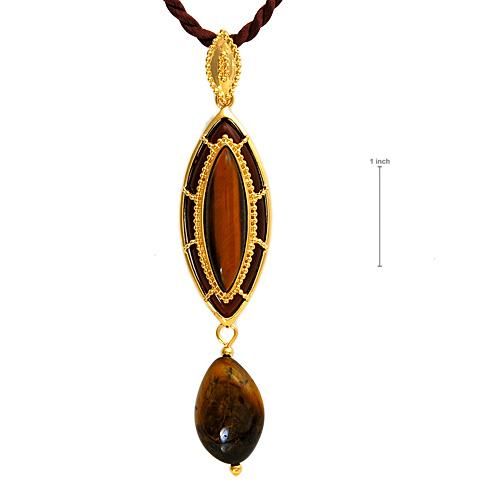 Angelique De Paris Genuine Tigers Eye Pendant Necklace  