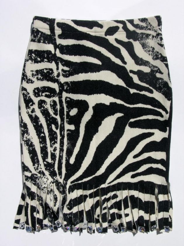 1076 NEW BLUMARINE RUNWAY SWAROVSKI CRYSTALS ZEBRA STRETCH WOOL SKIRT 