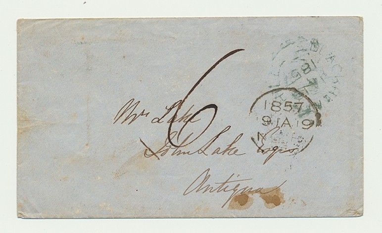 ANTIGUA 1857 LOCAL COVER 2 PMKS + MANUSCRIPT 6 NICE  