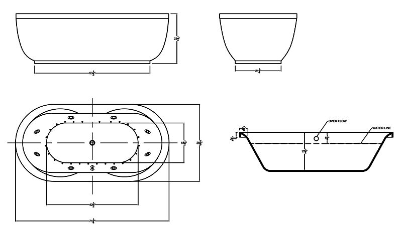 36x71 dual whirlpool air system aquatica series white jetted bathtub 8 