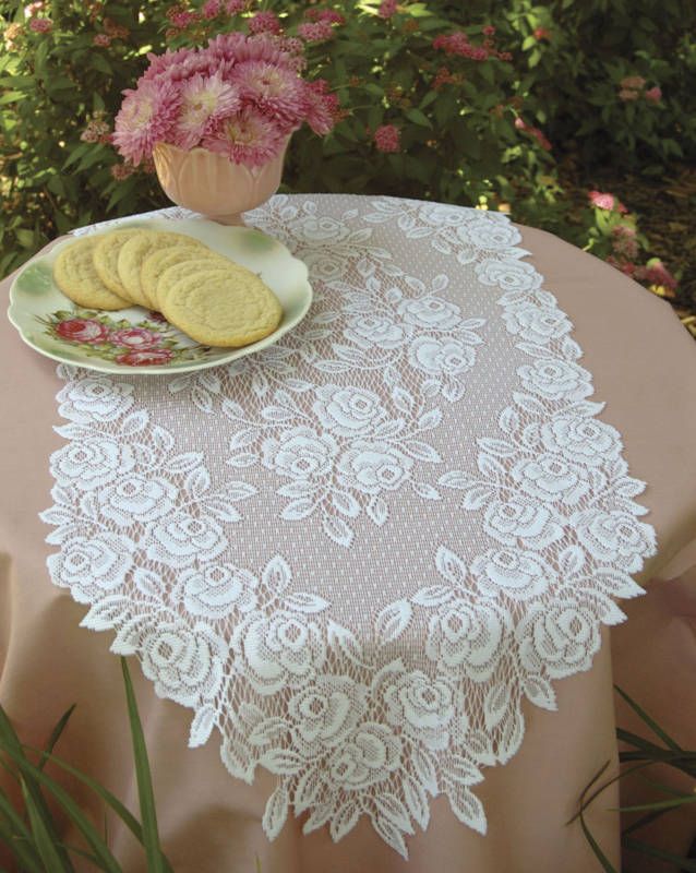 HERITAGE LACE  TEA ROSE TABLE RUNNER  2 Sizes/3 Colors  
