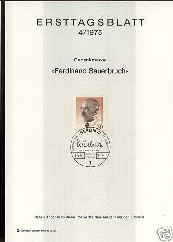 Berlin 1975 Ferdinand Sauerbruch Ersttagsblatt  