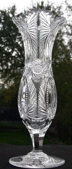   VASE UNKNOWN CLEAR TUSK PATTERN AMERICAN BRILLIANT PERIOD CUT GLASS NR