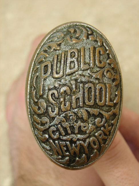 Antique NYC New York City School BRONZE brass Door Knobs Clinton High 