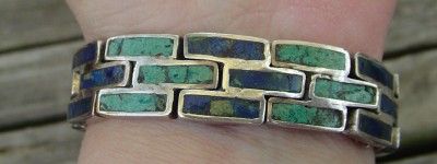 VINTAGE LOS CASTILLO MOSAICO AZTECA STERLING/GEM BRACELET  