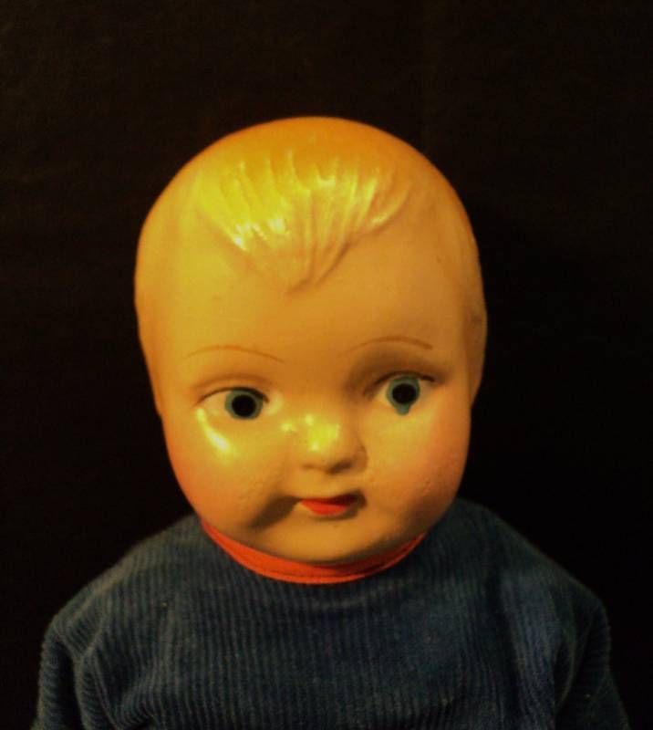 CUTE VINTAGE BOY CLOTH DOLL, COMPOSITION HEAD c.1920s  