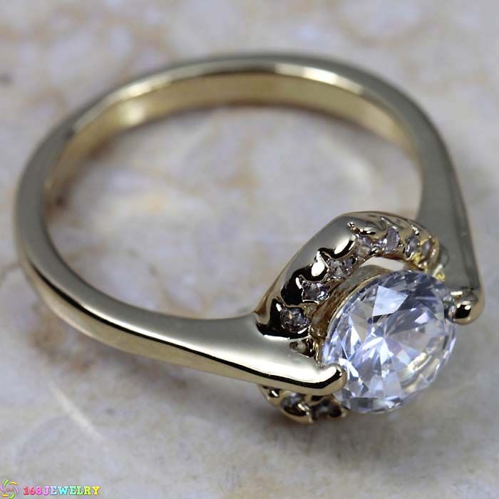 WHITE TOPAZ GEMSTONE SILVER18K GOLD RING K70 SIZE8.75  