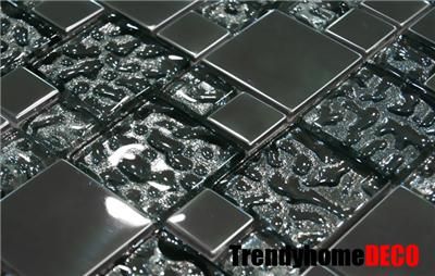 SAMPLE  Stainless Steel Pattern Textured Glass Mosaic Tile Kitchen 