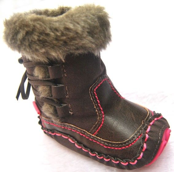 Brown fur toddler baby girl shoes boots size 1  