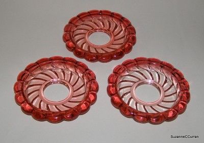 Baccarat BAMBOUS SWIRL Rose Tiente Cranberry Bobeche Set of Three 