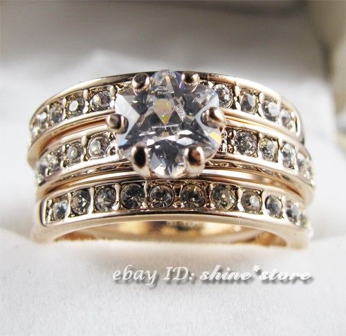 18K GOLD GF R72 WEDDING genuine SWAROVSKI CRYSTALS SOLID LADY WOMEN 