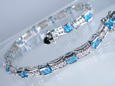 5ct PRINCESS AQUAMARINE BLUE CREATED DIAMOND BRACELET  