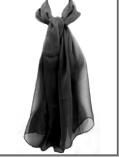 SOLID BLACK CHIFFON SCARF~ WEDDING STOLE~ PROM EVENING WRAP   100% 