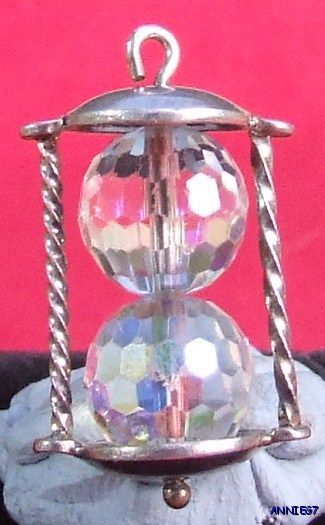 VINTAGE SILVER 1960S RAINBOW CRYSTAL SAND CLOCK CHARM  