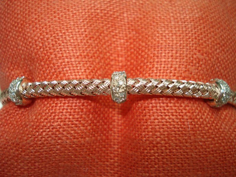 14K ROSE GOLD DIAMOND MESH BANGLE BRACELET SI1 0.28ct  