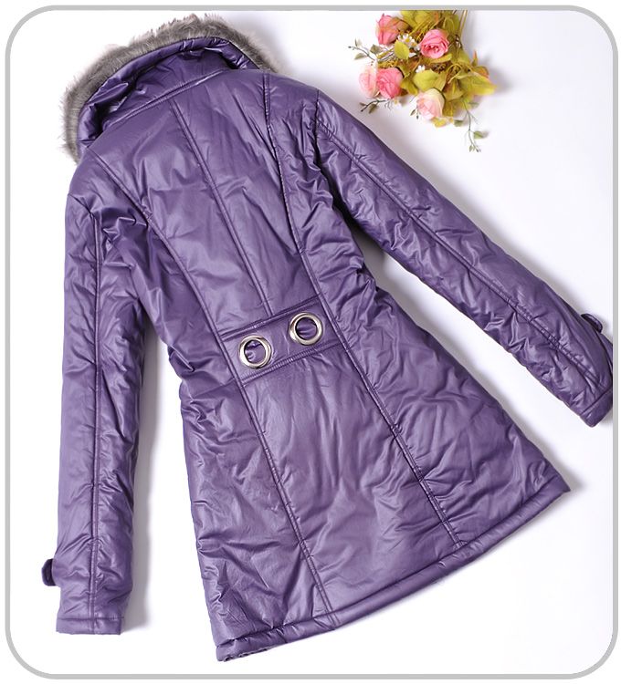 wholesale Temperamental Non removable Fur Collar Warm Coat Purple