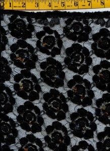 Beaded & Sequined Lace Black w/Gold Lurex 1 1/3 yds  