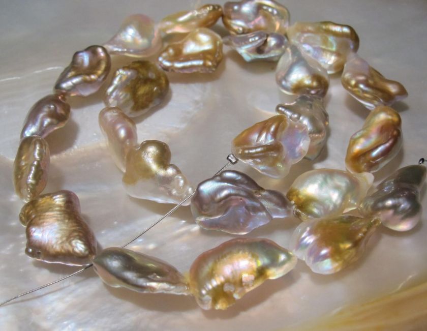 24 GORGEOUS IRIDESCENT FW PINK PURPLE GOLDEN BRONZE KEISHI PEARLS XL 