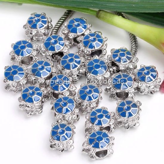 20 Enamel BLUE*TURTLE Big Hole Bead Fit Snake Chain New  