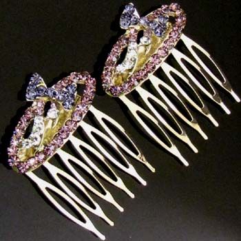   SHIPPING 2 pc Austrian hinestone crystal bow tie hair comb pin  