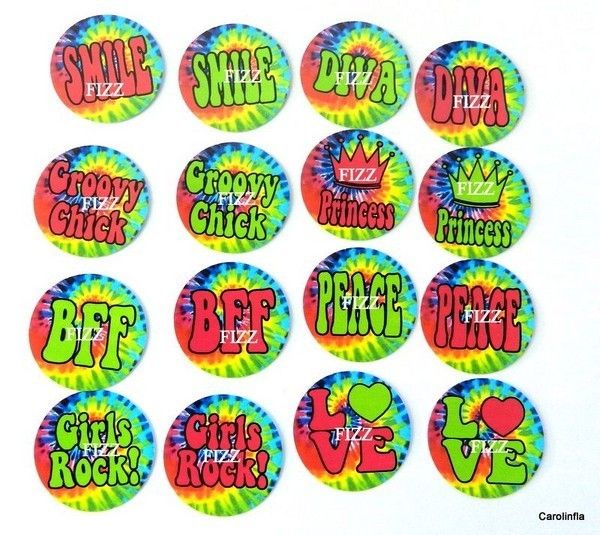 50 Precut Tye Dyed Girly Sayings Bottle Cap Images  