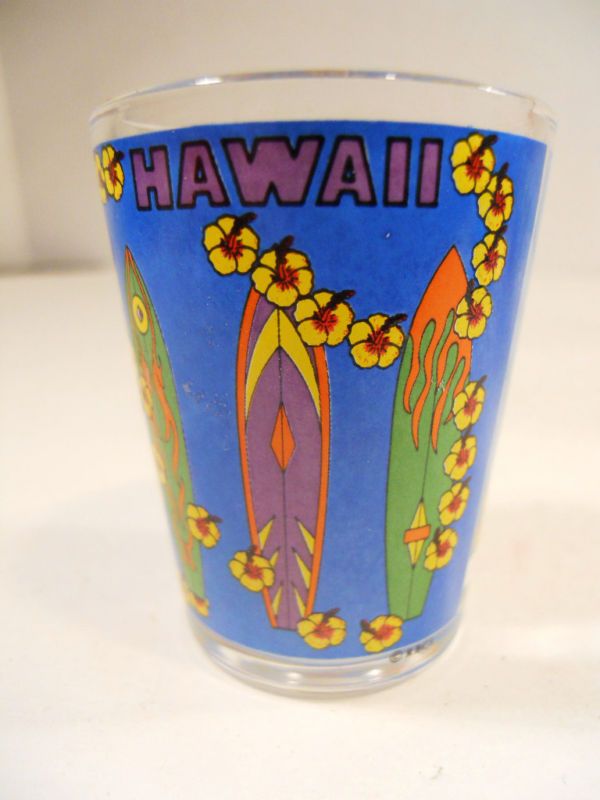 VINTAGE HAWAII SOUVENIR SHOT GLASS SURFBOARDS HAWAIIANA  