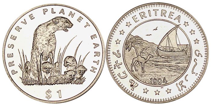 ERITREA 1 DOLLAR 1994 BU = CHEETAH   Preserve Planet =  