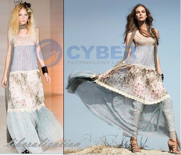 Elegant Bohemian Floral Printed Chiffon Long Maxi Dress  