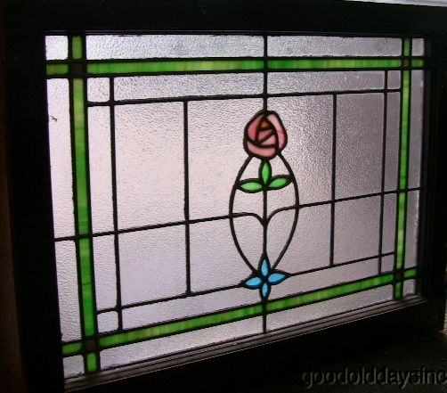 Antique Chicago Stained Leaded Glass Privacy Window with Rose in 