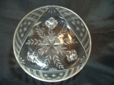 Antique Etched Stars and Stripes Crystal Tripod Bowl  