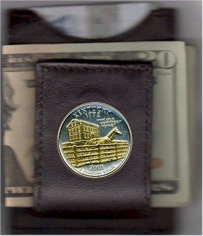 Gold on Silver Kentucky Statehood Quarter in a Folding Leather Money 
