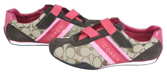 Coach Signature Jenny Khaki Light Pink Sneakers Shoes 8.5 New  