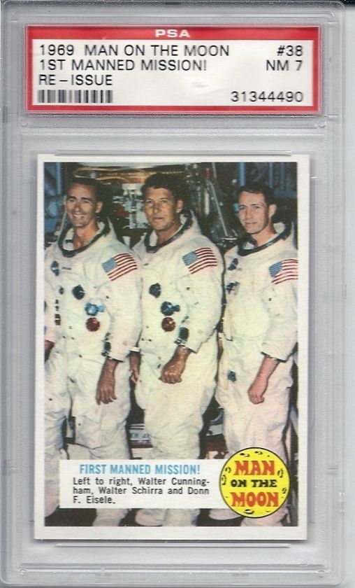 1969 Topps, Man On The Moon, #38 1st Manned Mission, PSA 7 NM  