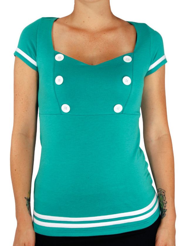 Rock Steady Teal Sweetheart Pilot Nautical Tee Pinup  