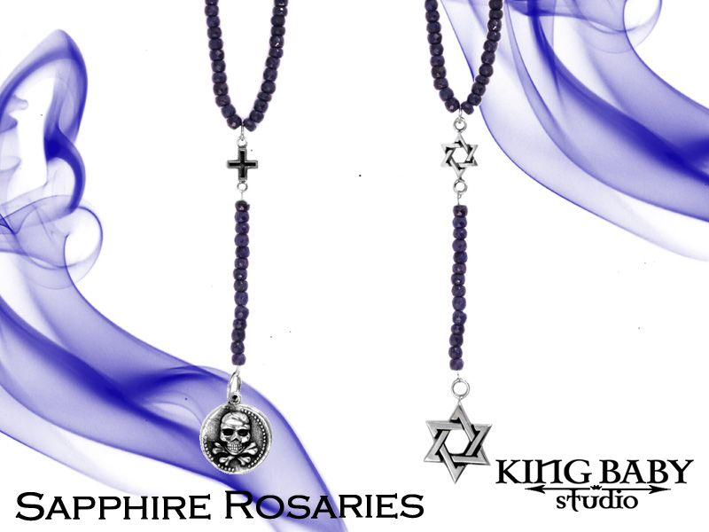   Baby Studios Sapphire Rosary Ancient cross Skull coin or Star of david