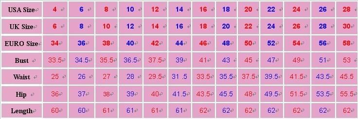 Standard Size Table (inches) 