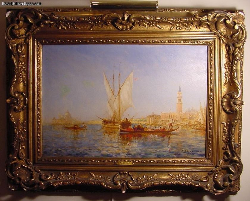 Antique Venetian Canal Scene Oil On Canvas Ch. Cousin  