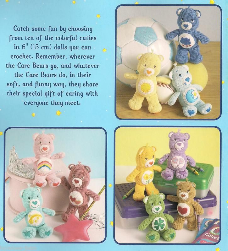 Mini Care Bears 6 dolls thread crochet pattern booklet 028906041569 