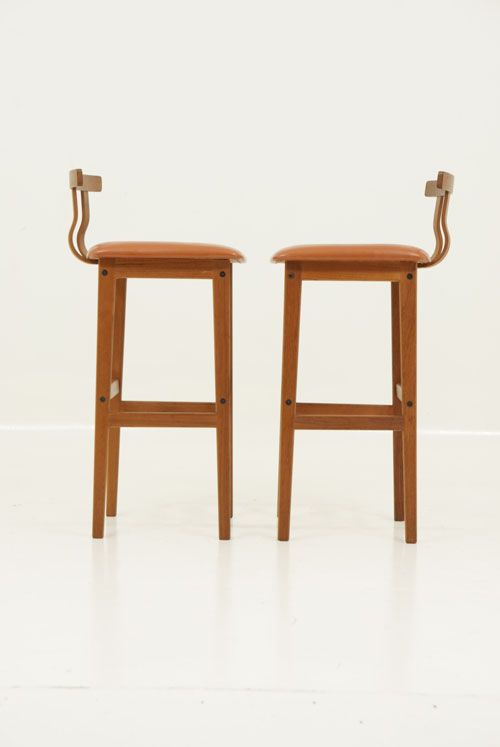 Pair Teak Danish Modern Bar Stools  