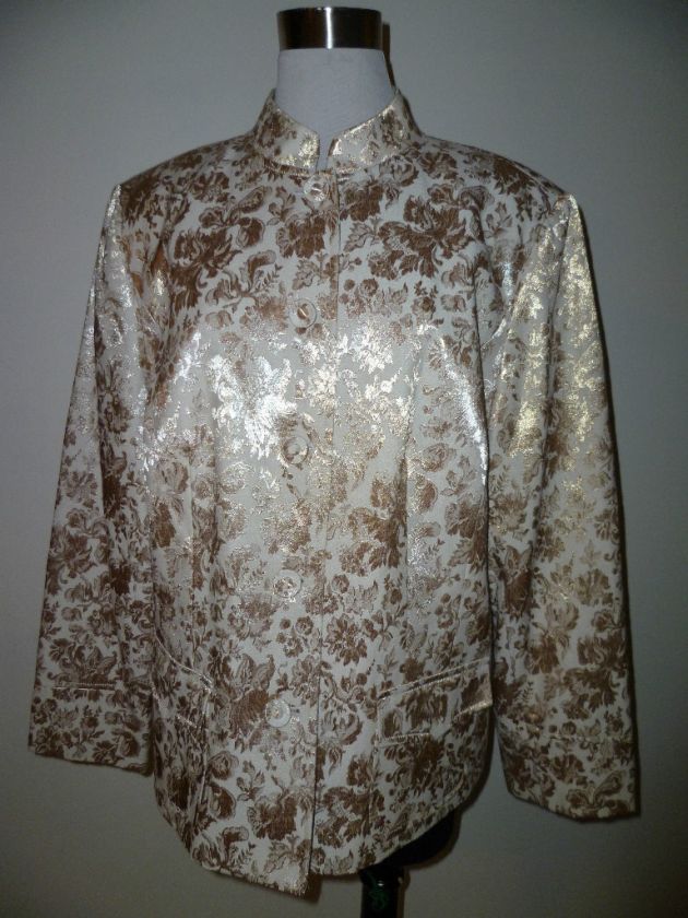 Josephine Chaus Tan & Gold Brocade Floral Print Dressy Jacket Size 18 