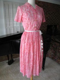 PENNYPACKER PINK PRINT VINTAGE 50s SHIRTWAIST DRESS~S/M  