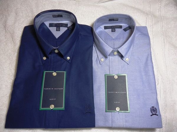   HILFIGER OXFORD DRESS/CASUAL SHIRT RETRO LOGO BLUE COLOR ALL SIZES