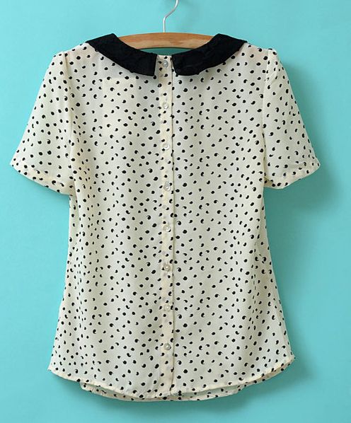   Womens Clothes Short Sleeve Lace Collar Comma Print Top Shirt Blouse