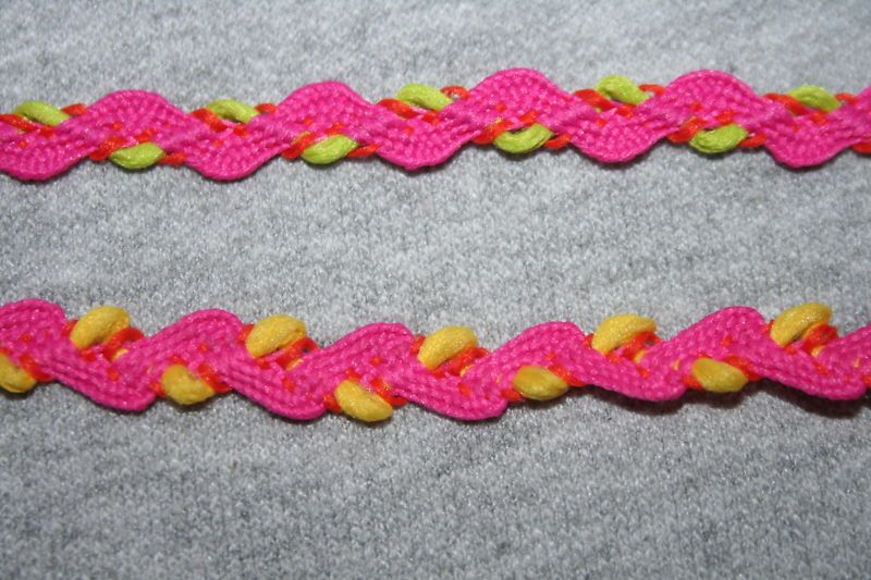 yds HOT PINK Lime Yellow Feather Rosebud Ric Rac Trim  