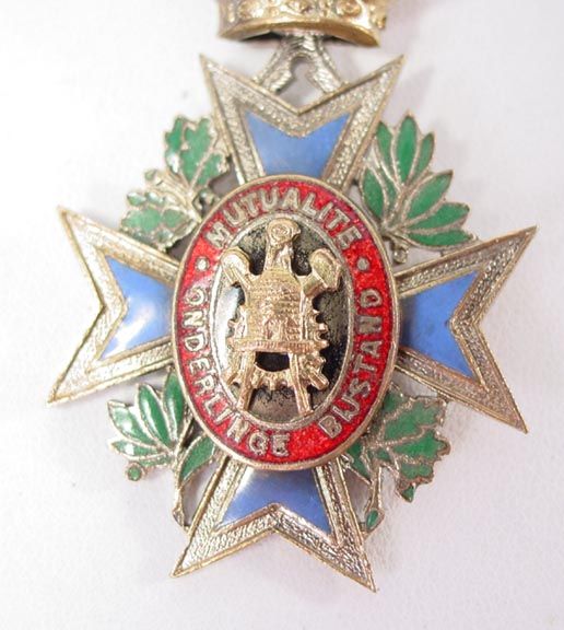 1889 Antique Belgian Maltese Cross Enameled Medical Gilt Medal  