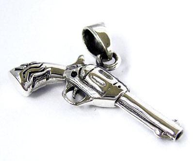 TINY REVOLVER COWBOY GUN PISTOL STERLING SILVER PENDANT  