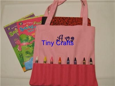 Personalized Crayon Tote 9W x 8.5L Light Pink/Dark Pink 100% Cotton 