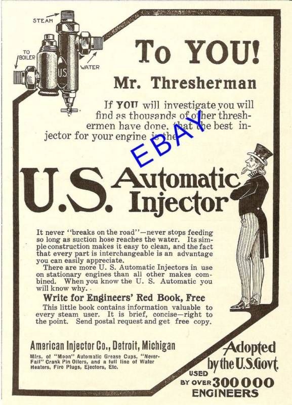 1907 U.S. AUTOMATIC STEAM ENGINE INJECTOR AD DETROIT MI  