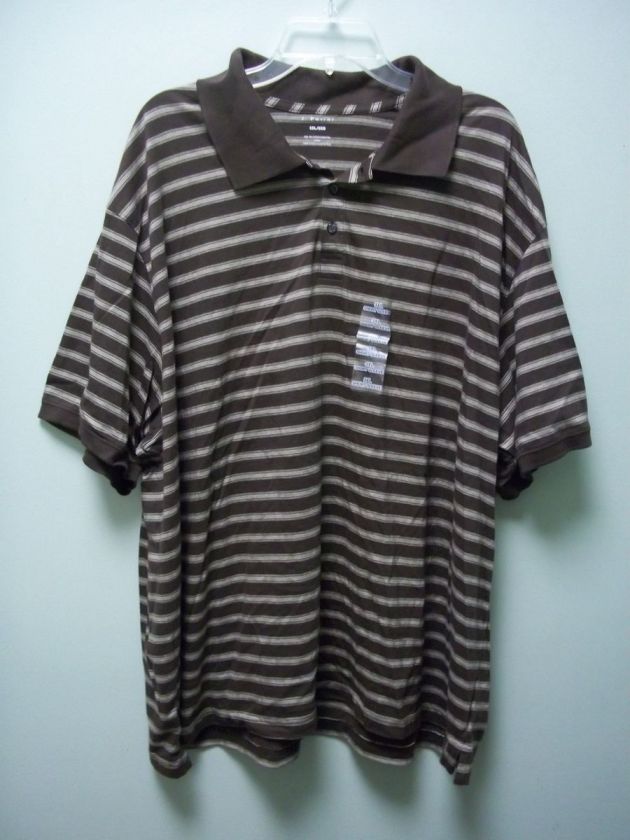 FERRAR Mens Short Sleeve Brown Tan Striped Cotton Casual Polo Shirt 