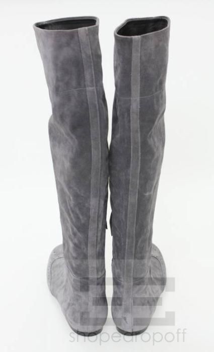Miu Miu Gray Suede Wingtip Flat Knee High Boots Size 41 NEW  